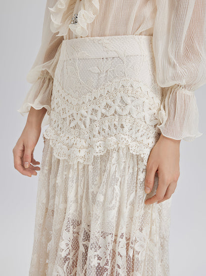 Dantelli Pileli Romantik Fransız Tarzı Etek