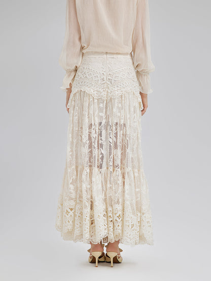 Dantelli Pileli Romantik Fransız Tarzı Etek