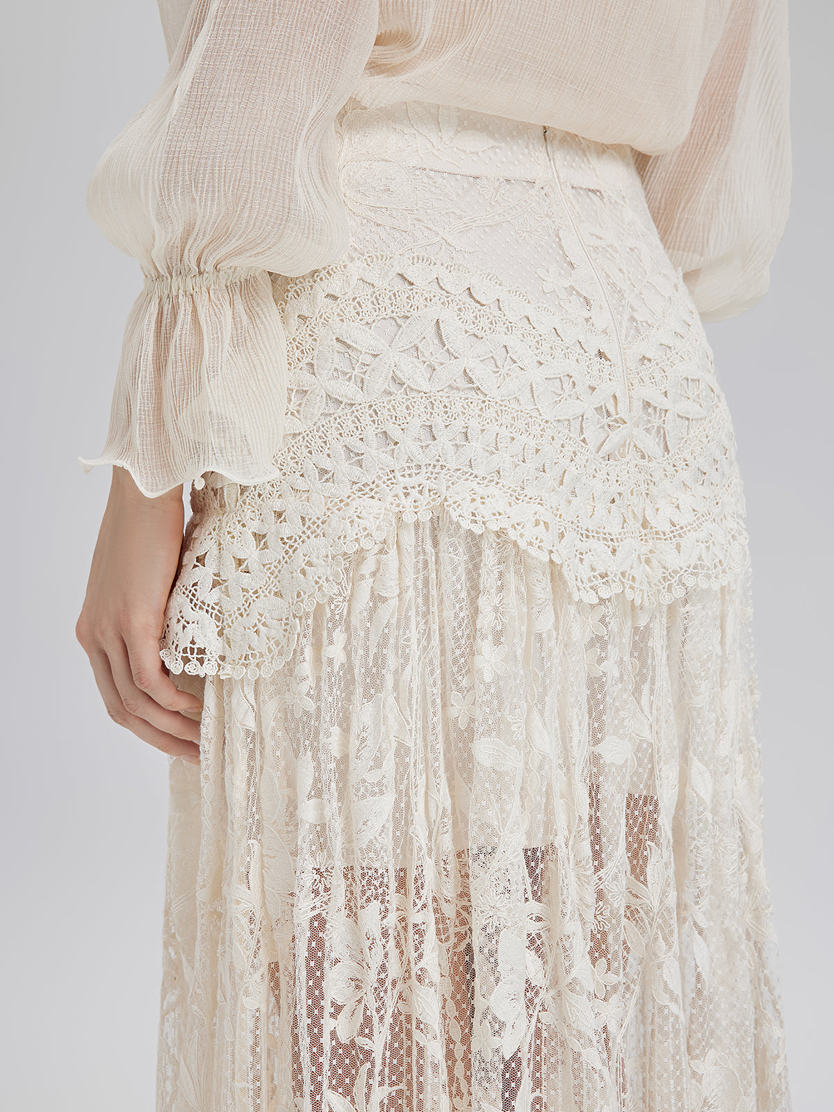 Dantelli Pileli Romantik Fransız Tarzı Etek