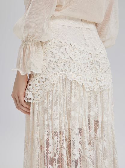 Dantelli Pileli Romantik Fransız Tarzı Etek