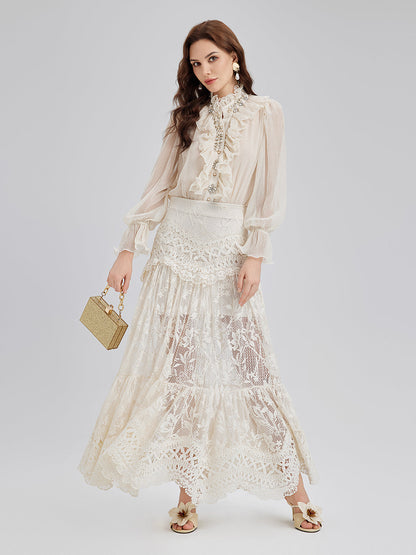 Dantelli Pileli Romantik Fransız Tarzı Etek