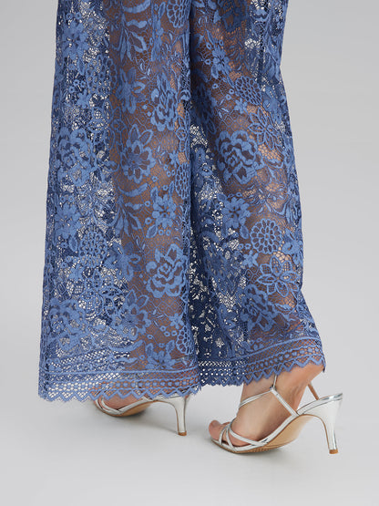 Kum Yıkamalı Dantelli Beli Lastikli Pantolon