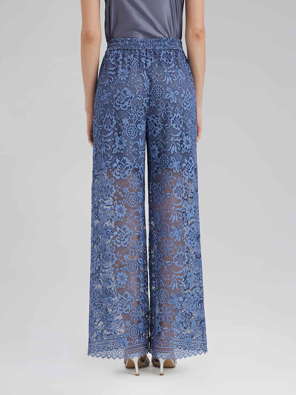 Kum Yıkamalı Dantelli Beli Lastikli Pantolon