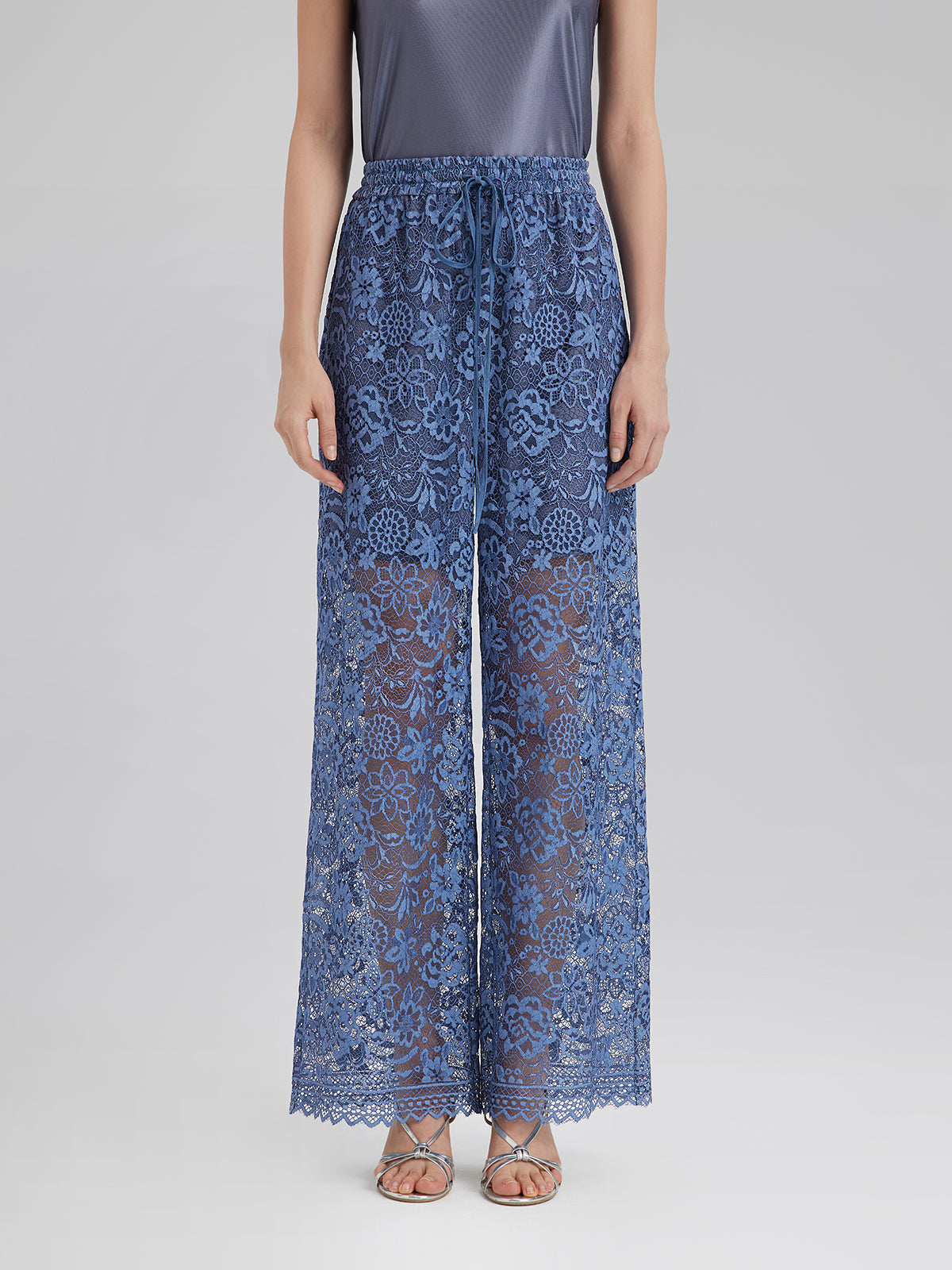 Kum Yıkamalı Dantelli Beli Lastikli Pantolon