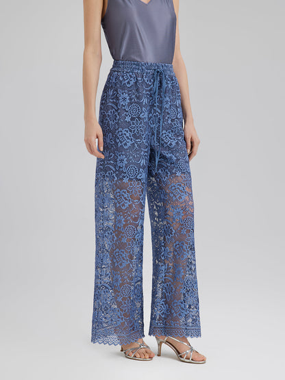 Kum Yıkamalı Dantelli Beli Lastikli Pantolon