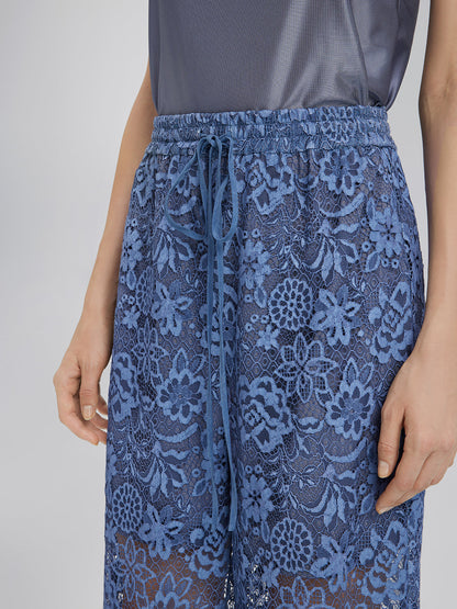 Kum Yıkamalı Dantelli Beli Lastikli Pantolon