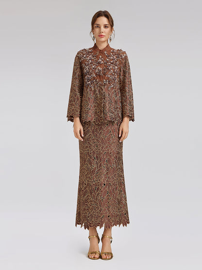 Özel Dantel İşlemeli Boncuklu Aplike Ceket