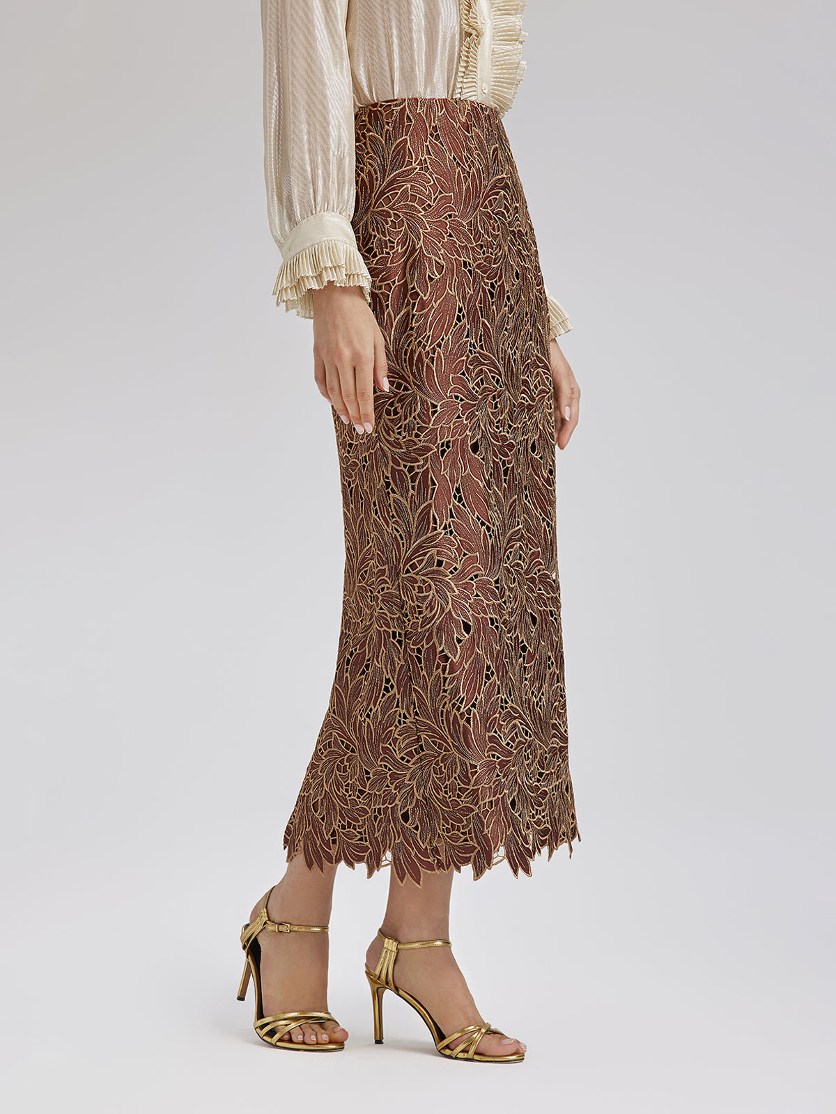 Özel Dantel İşlemeli Gizli Fermuarlı Etek