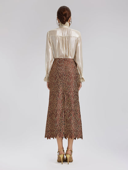 Özel Dantel İşlemeli Gizli Fermuarlı Etek