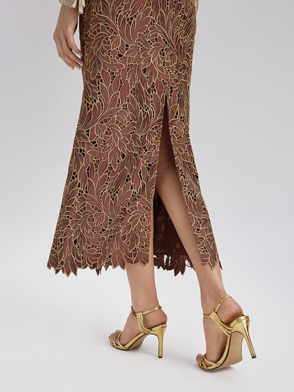 Özel Dantel İşlemeli Gizli Fermuarlı Etek