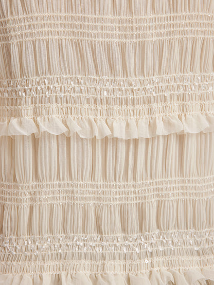 Dokulu Pileli Fırfırlı Gömlek (Kurdele Dahil)