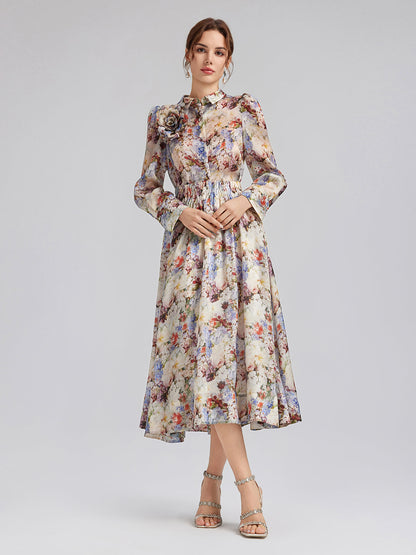 İpek Organze Barok Desenli Gömlek (Çiçek Aksesuarı Dahil)