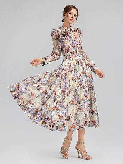 İpek Organze Barok Desenli Gömlek (Çiçek Aksesuarı Dahil)