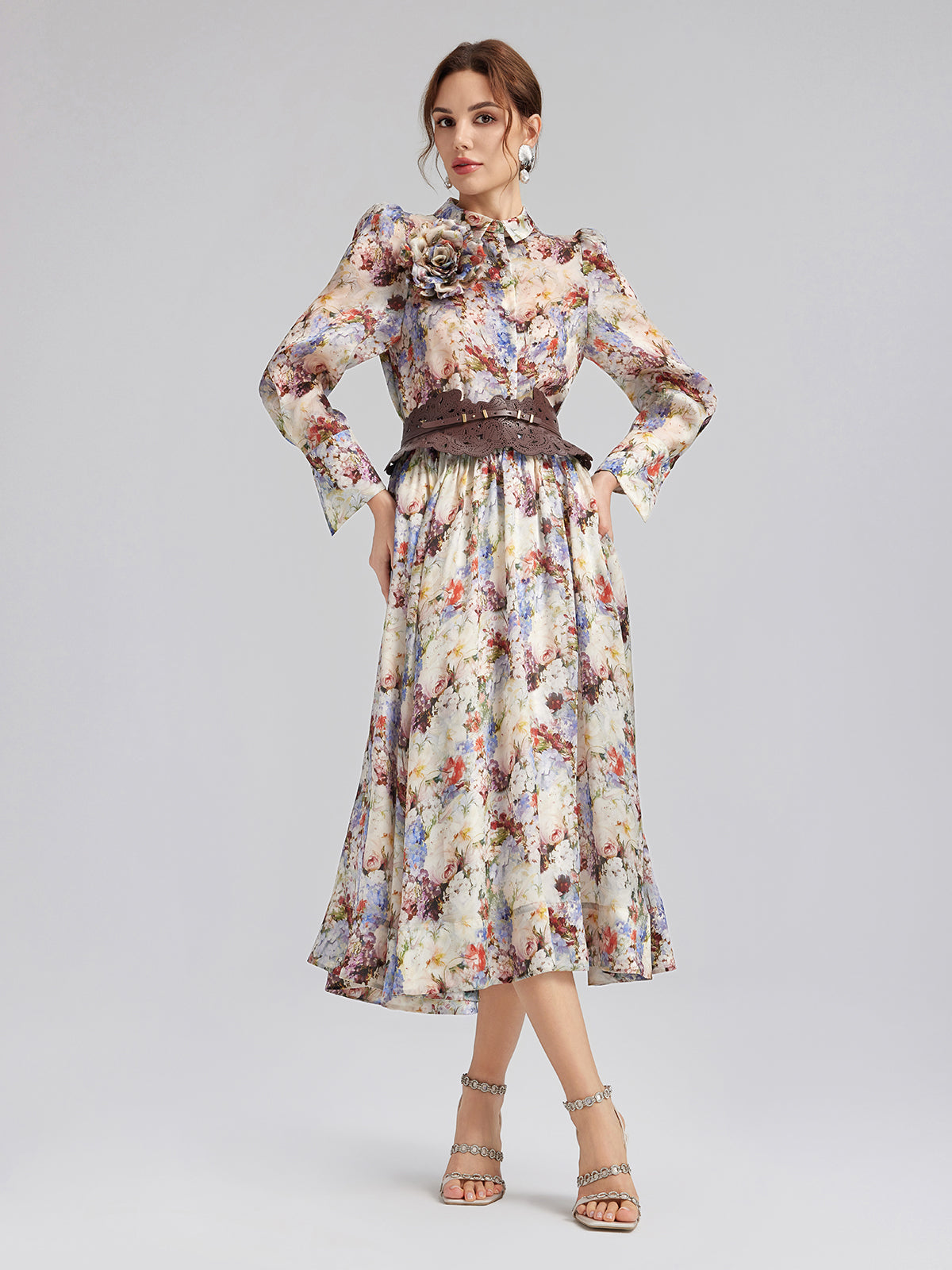 İpek Organze Barok Desenli Gömlek (Çiçek Aksesuarı Dahil)