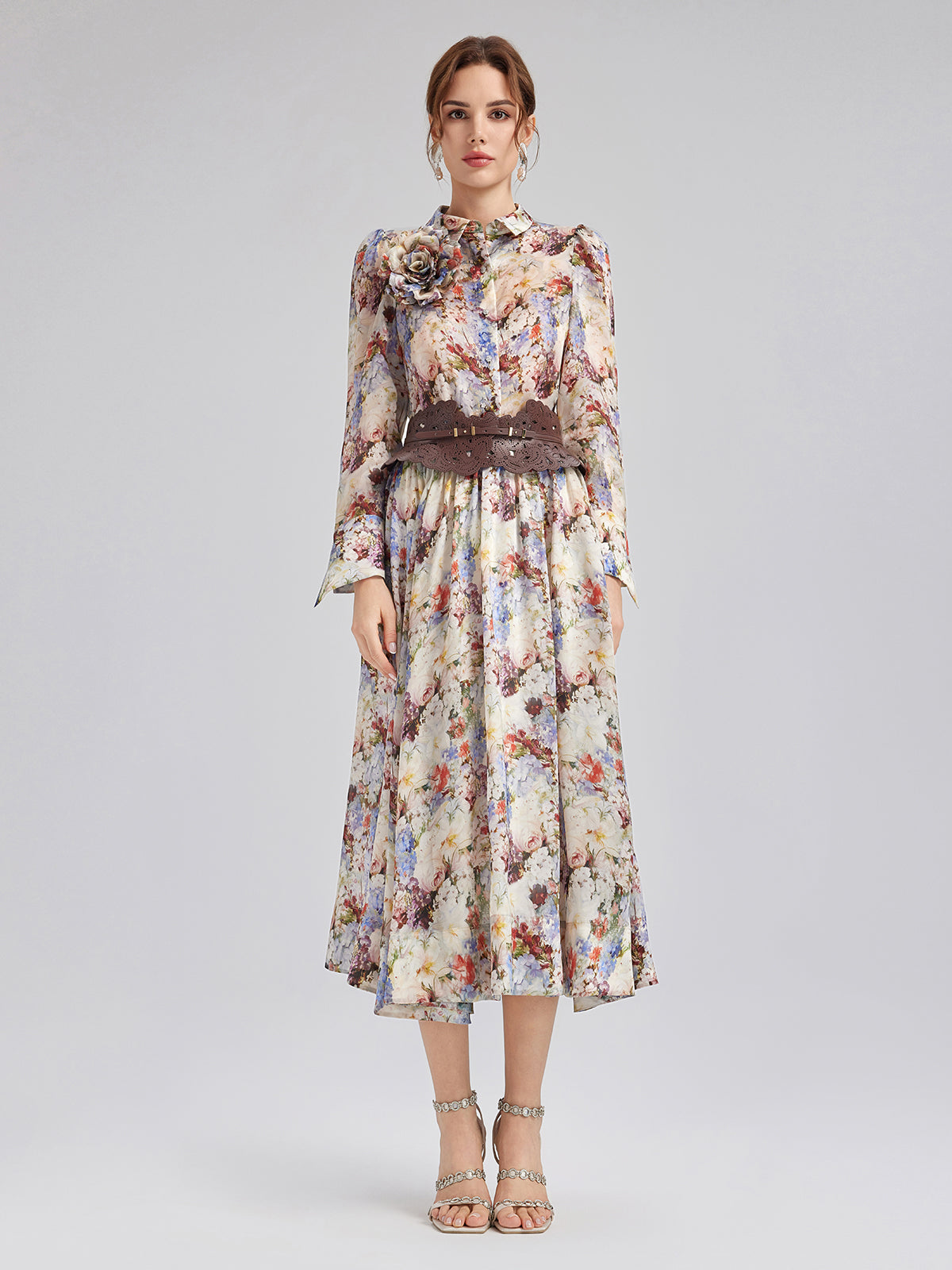 İpek Organze Barok Desenli Gömlek (Çiçek Aksesuarı Dahil)