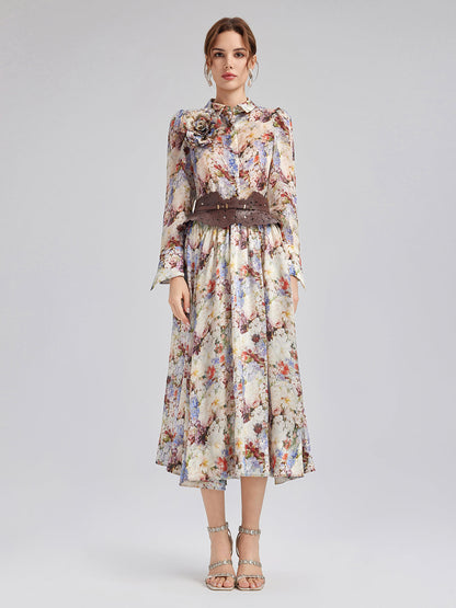 İpek Organze Barok Desenli Gömlek (Çiçek Aksesuarı Dahil)