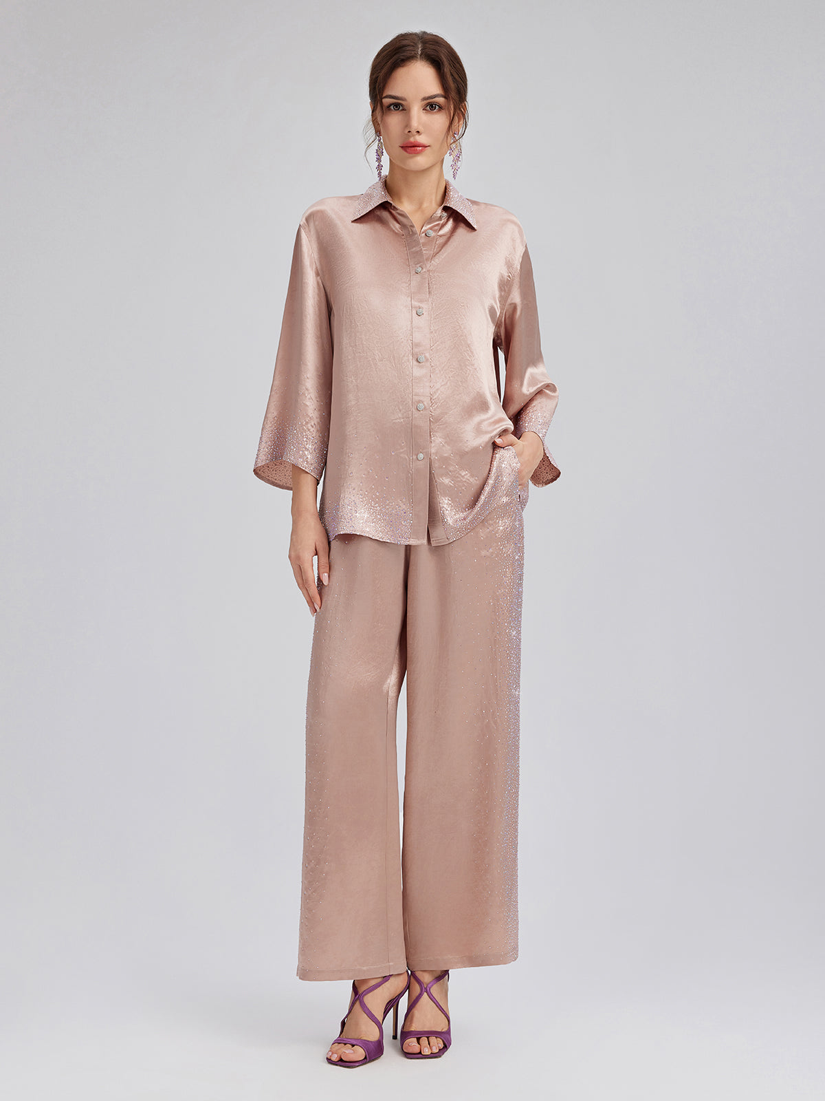 Taşlı Beli Lastikli Bol Pantolon