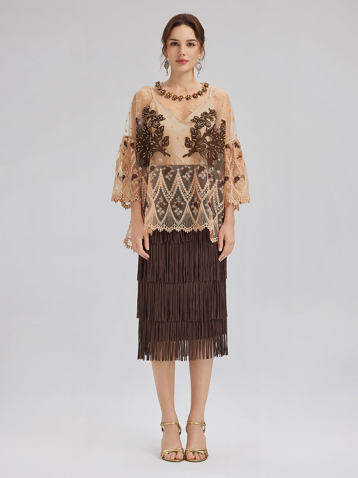 El İşlemesi Pullu Nakışlı Çiçekli Dantel Bluz