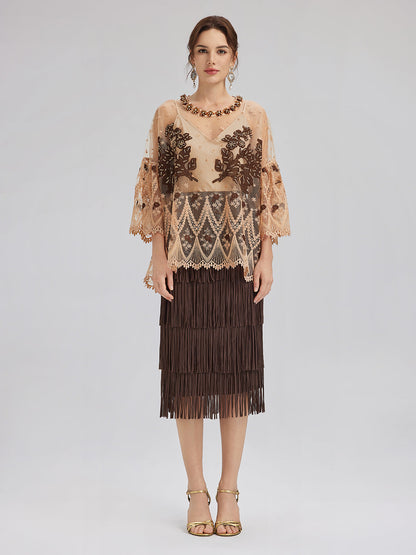 El İşlemesi Pullu Nakışlı Çiçekli Dantel Bluz