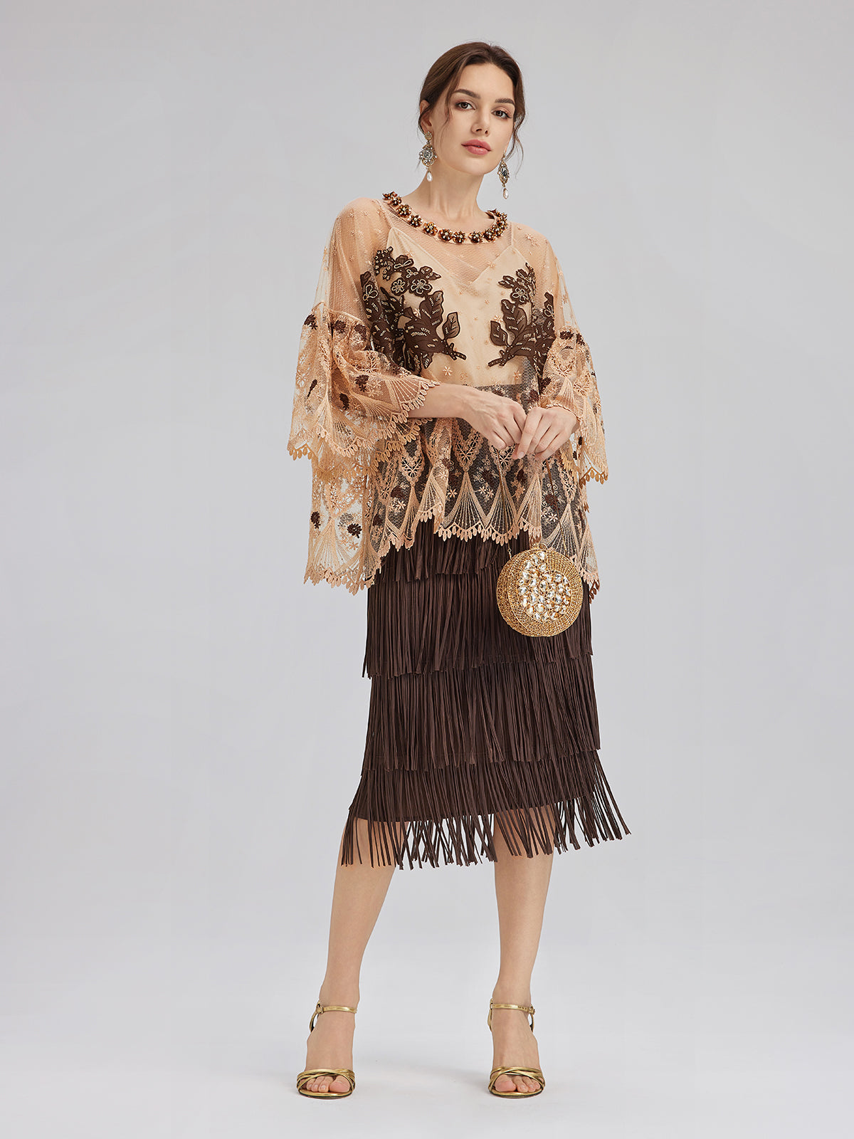 El İşlemesi Pullu Nakışlı Çiçekli Dantel Bluz