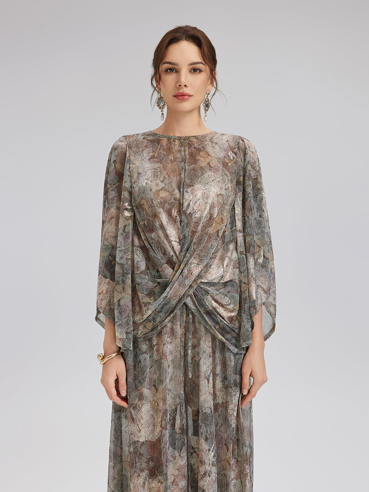 Varak Baskılı Simli Triko Kruvaze Bluz