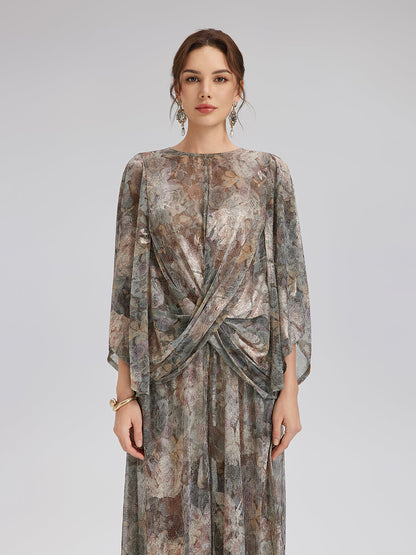 Varak Baskılı Simli Triko Kruvaze Bluz