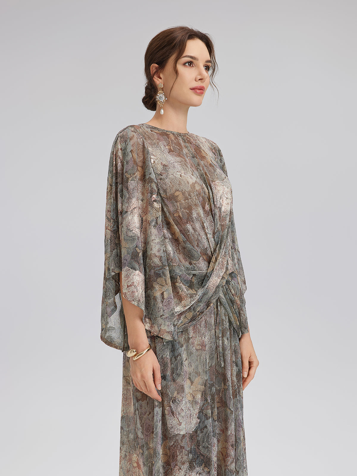 Varak Baskılı Simli Triko Kruvaze Bluz