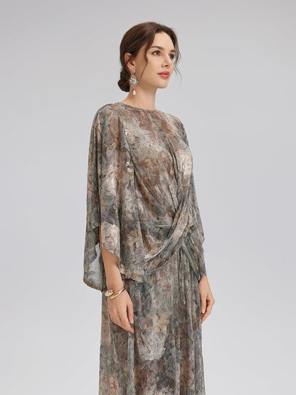 Varak Baskılı Simli Triko Kruvaze Bluz