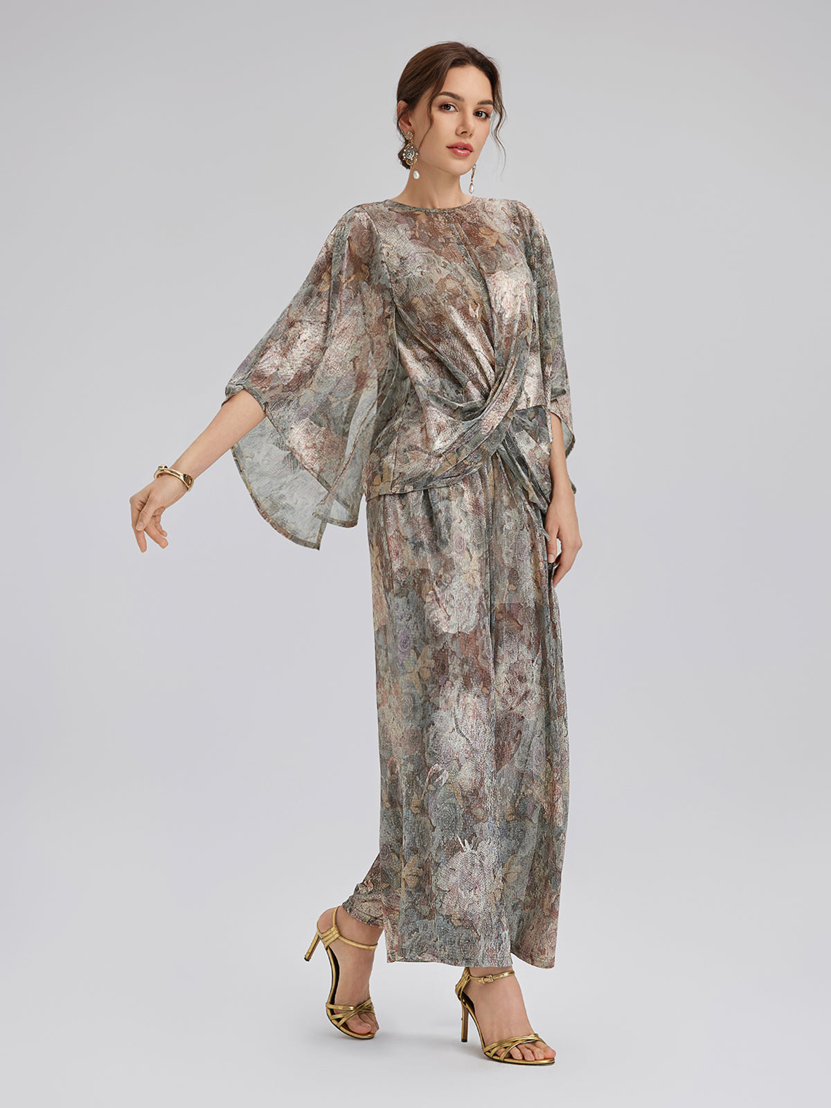 Varak Baskılı Simli Triko Kruvaze Bluz