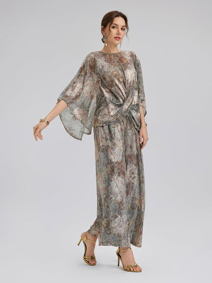 Varak Baskılı Simli Triko Kruvaze Bluz