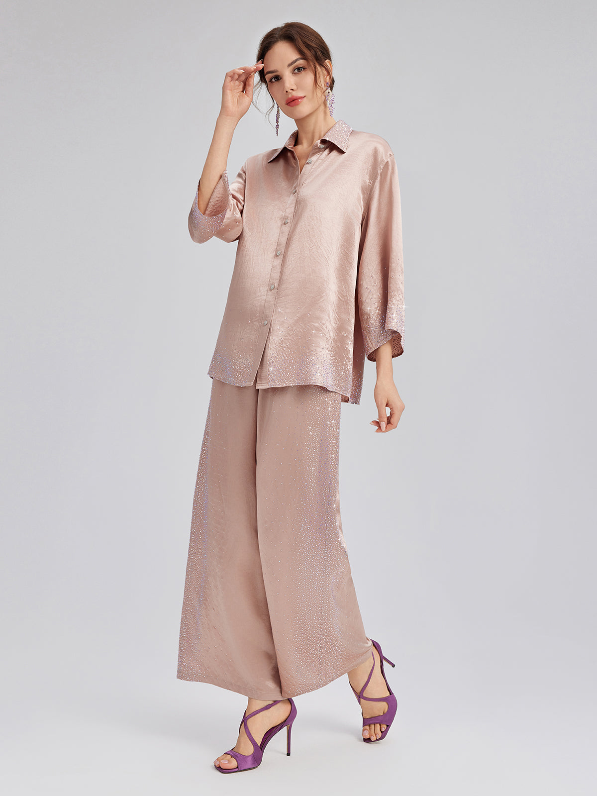 Taşlı Beli Lastikli Bol Pantolon