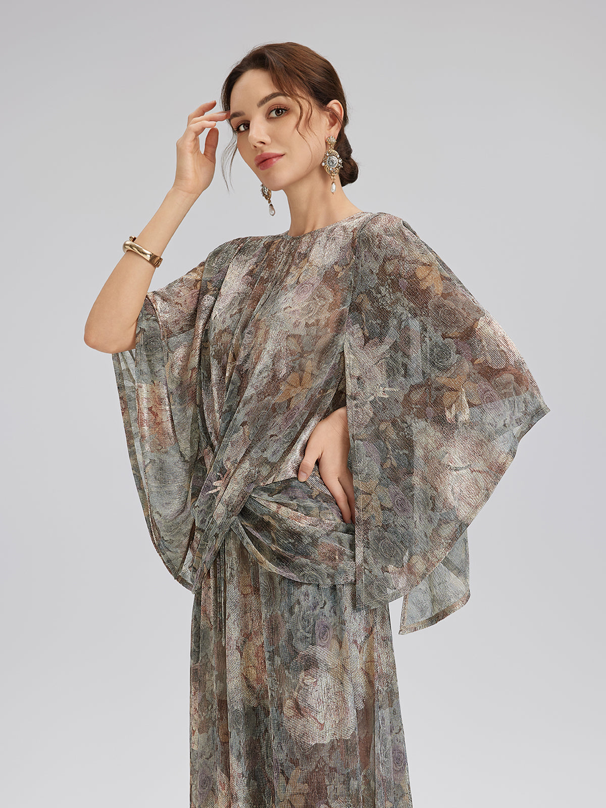 Varak Baskılı Simli Triko Kruvaze Bluz