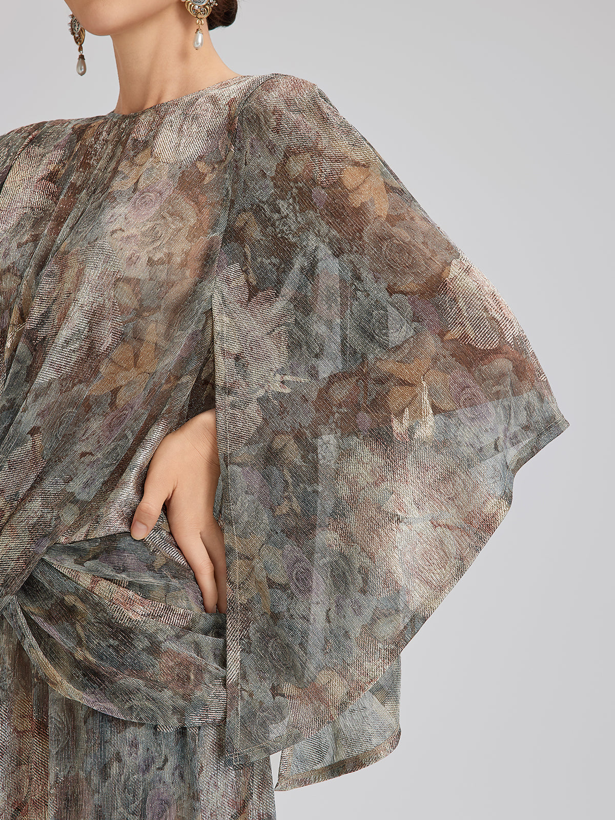 Varak Baskılı Simli Triko Kruvaze Bluz