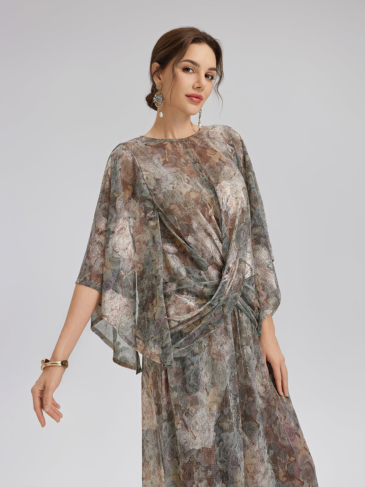 Varak Baskılı Simli Triko Kruvaze Bluz