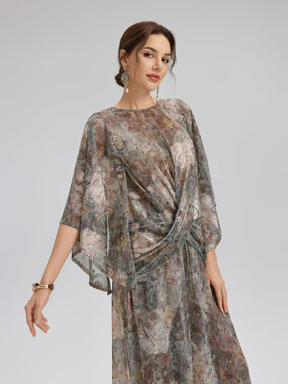 Varak Baskılı Simli Triko Kruvaze Bluz