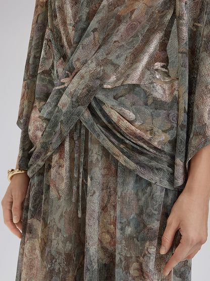 Varak Baskılı Simli Triko Kruvaze Bluz