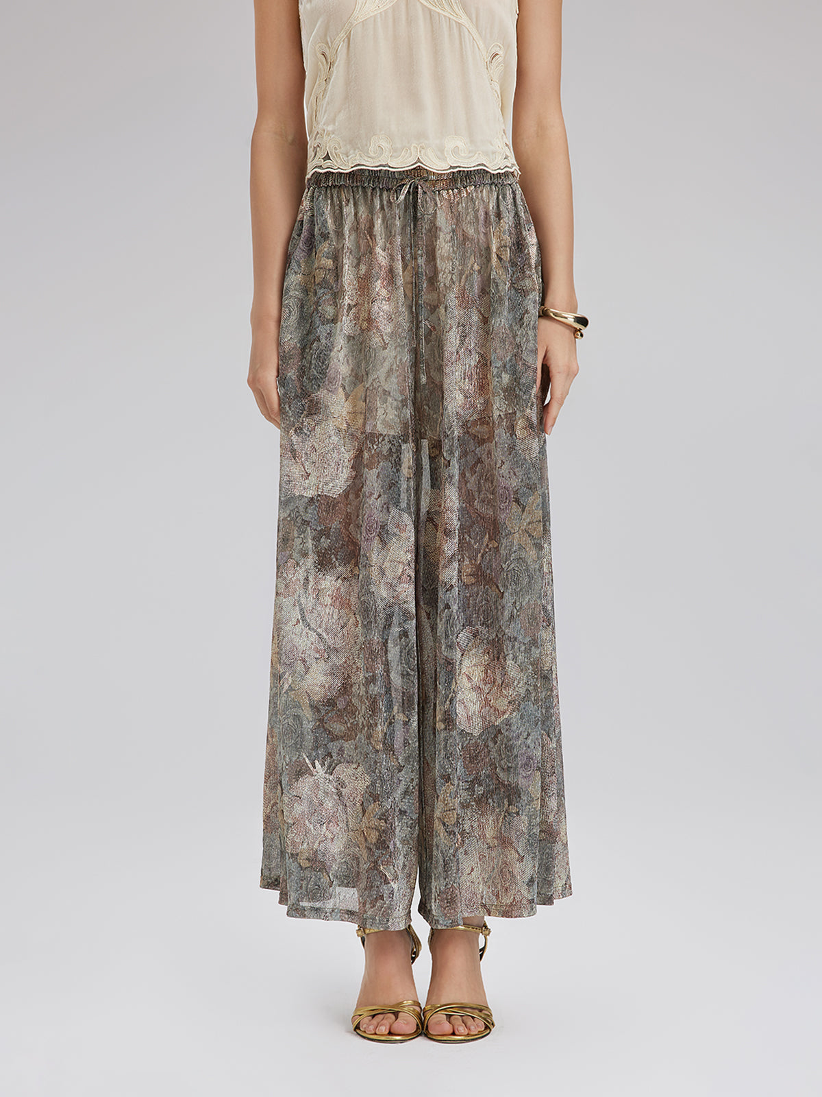 Varak Baskılı Simli Triko İpli Pantolon