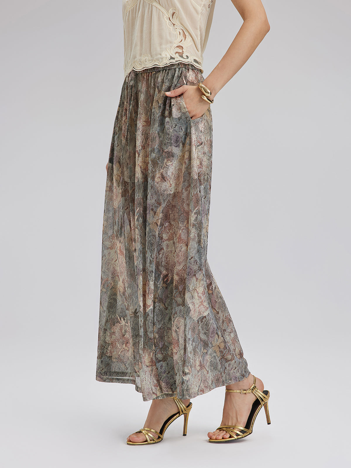 Varak Baskılı Simli Triko İpli Pantolon