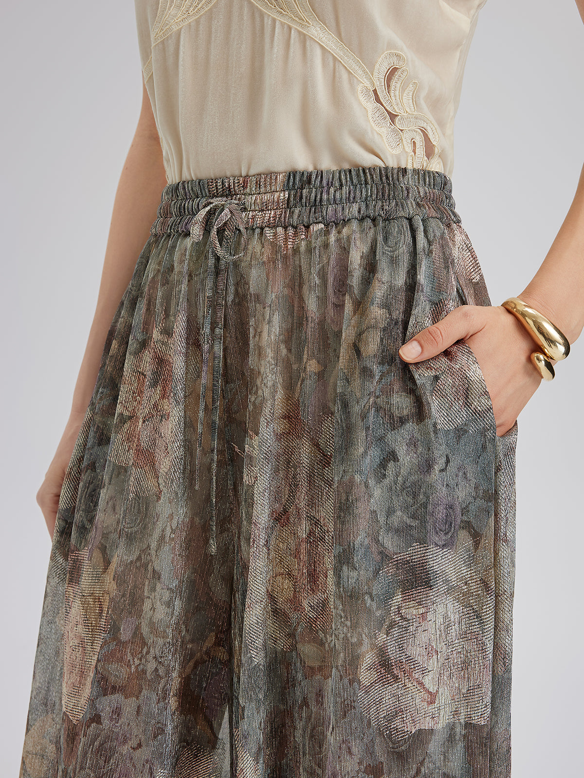 Varak Baskılı Simli Triko İpli Pantolon