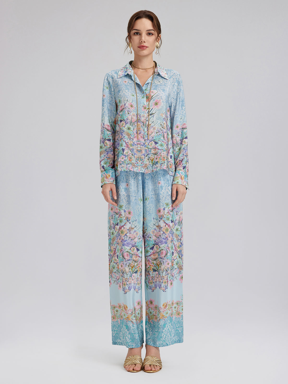 İpek Çift Krep Desenli Fransız Gömlek