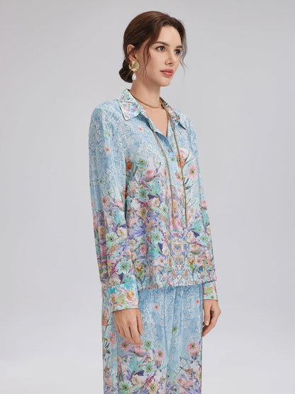 İpek Çift Krep Desenli Fransız Gömlek