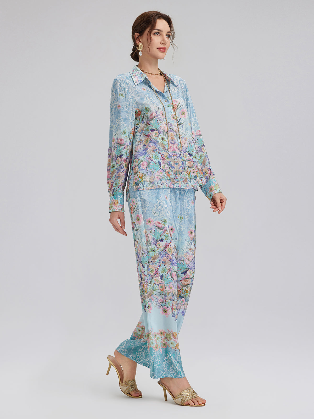 İpek Çift Krep Desenli Fransız Gömlek