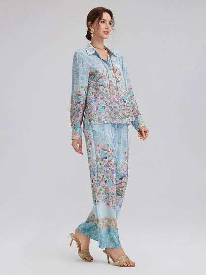 İpek Çift Krep Desenli Fransız Gömlek