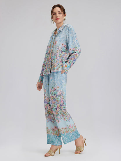 İpek Çift Krep Desenli Fransız Gömlek