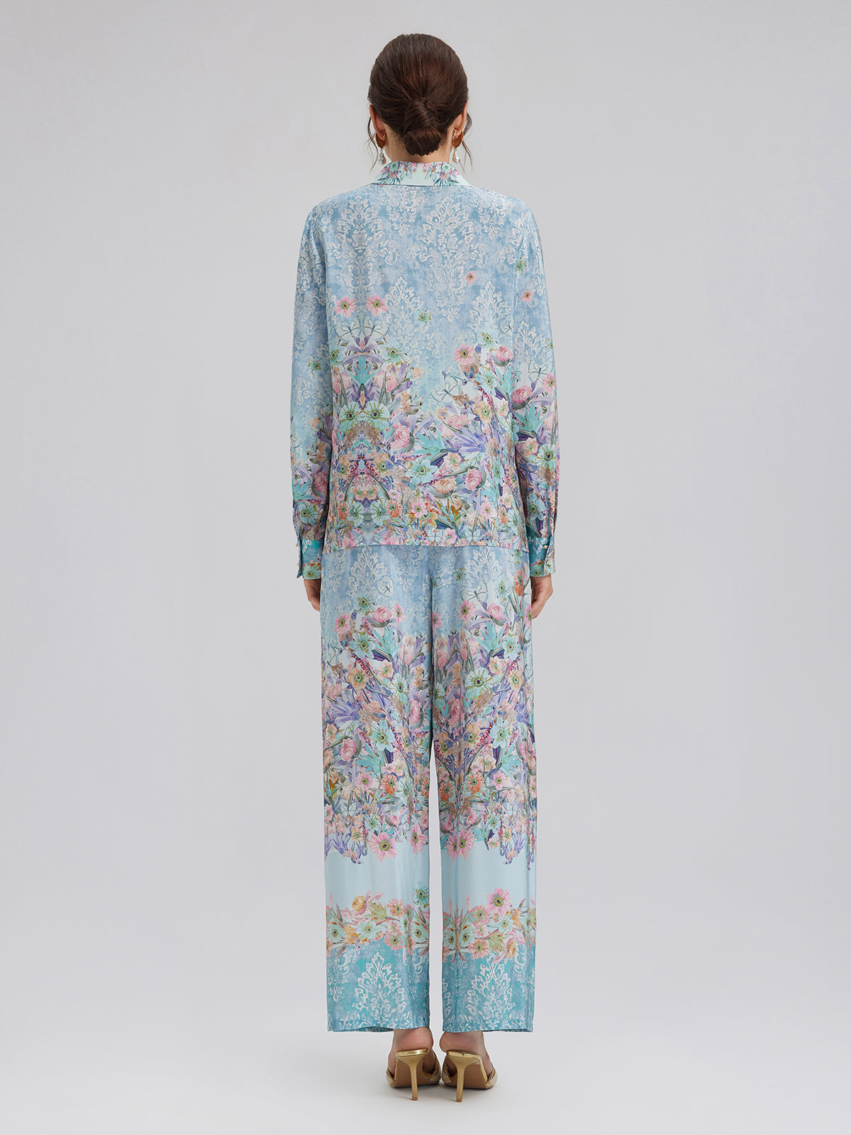 İpek Çift Krep Desenli Fransız Gömlek