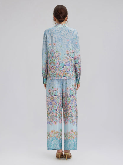 İpek Çift Krep Desenli Fransız Gömlek