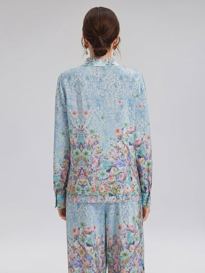 İpek Çift Krep Desenli Fransız Gömlek