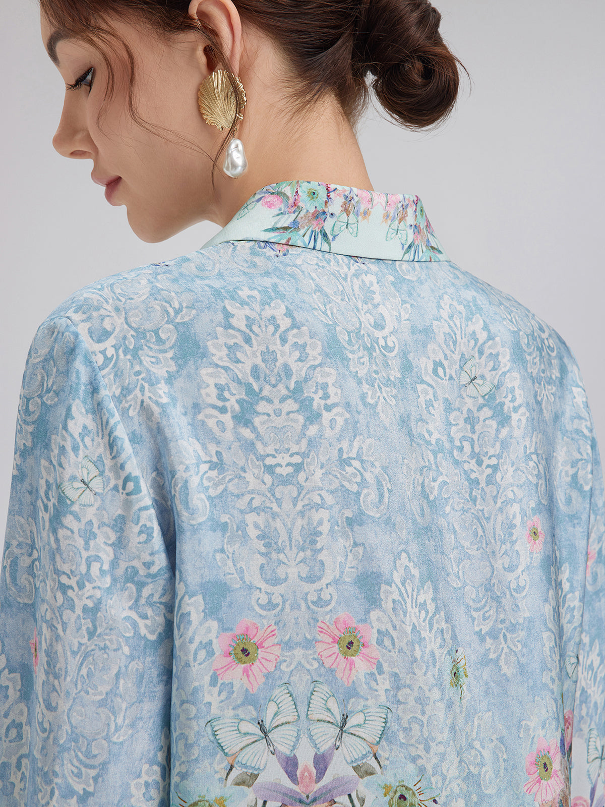 İpek Çift Krep Desenli Fransız Gömlek