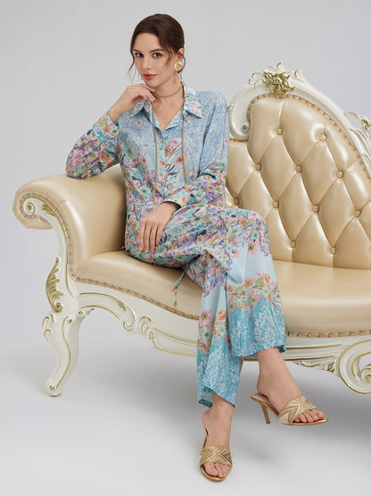 İpek Çift Krep Desenli Fransız Gömlek