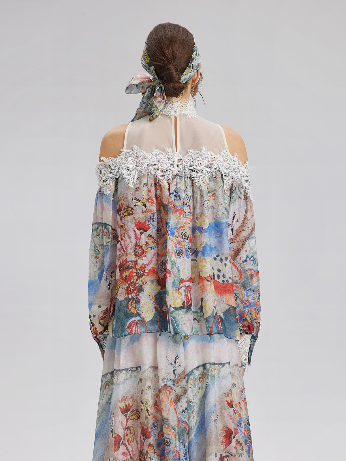 Yağlı Boya Desenli İpek-Keten File Bluz